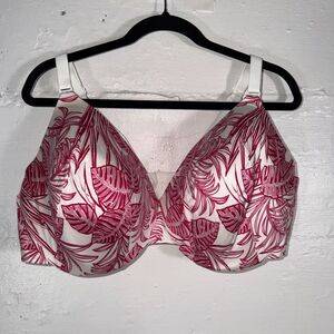 Cacique Lightly Lined Full Coverage Bra 46DDD Pink Leaf Print Underwire